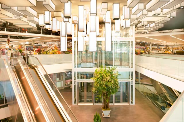 Escalator and hanging lights 1200x800